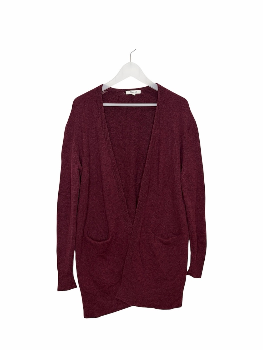 Madewell Alpaca Merino Wool Oversized Open Front Cardigan Burgundy XS Pockets